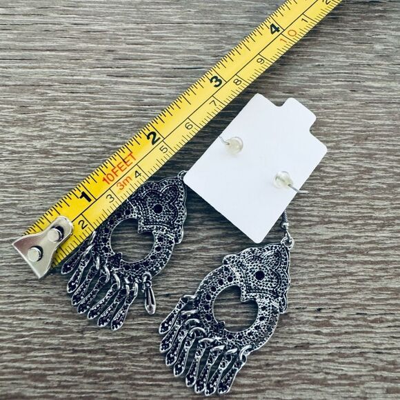 Silver Boho Chandelier Statement Earrings - Picture 2 of 2